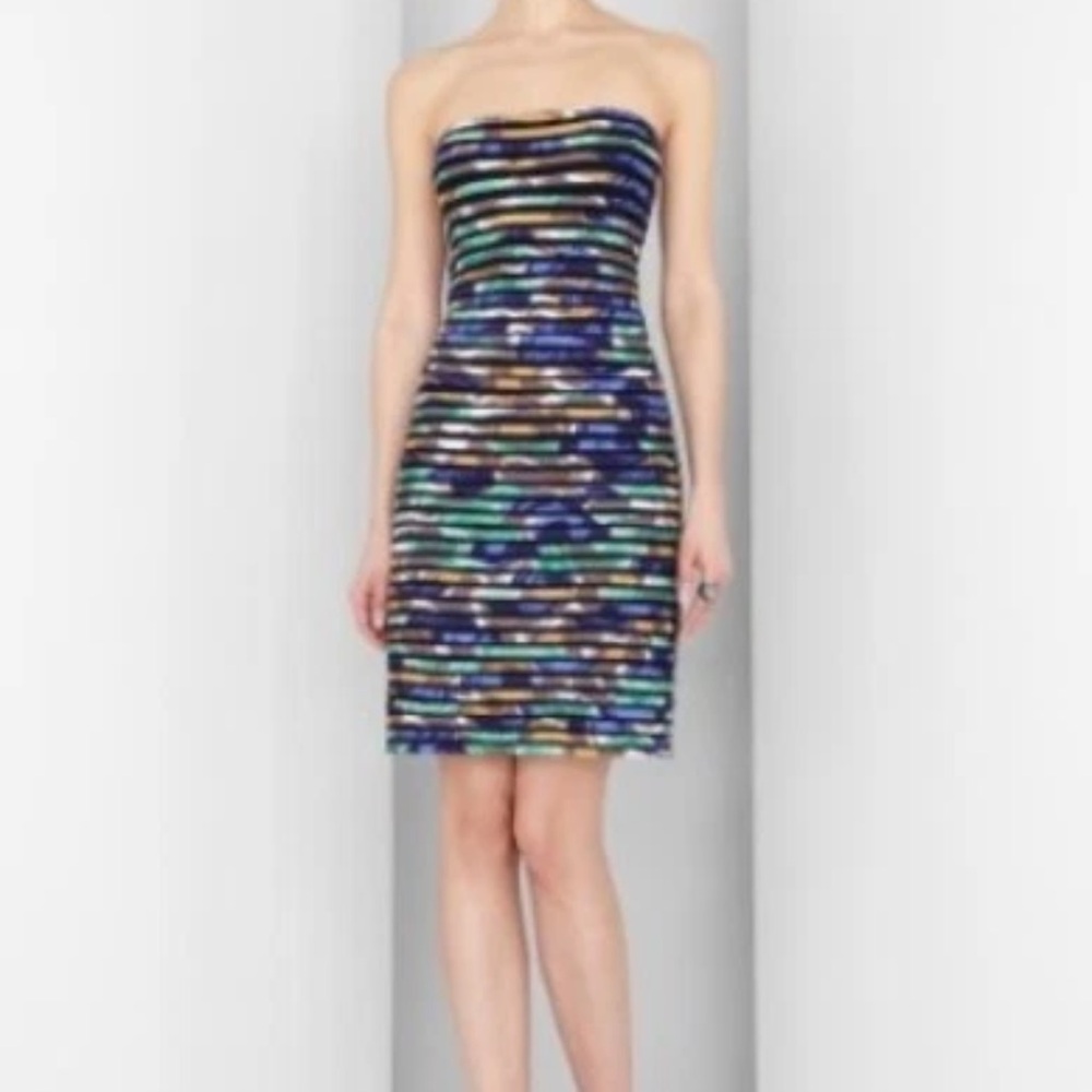 BCBGMaxazria Strapless Floral Silk Mesh Bandage Dress - Size 0 Like New